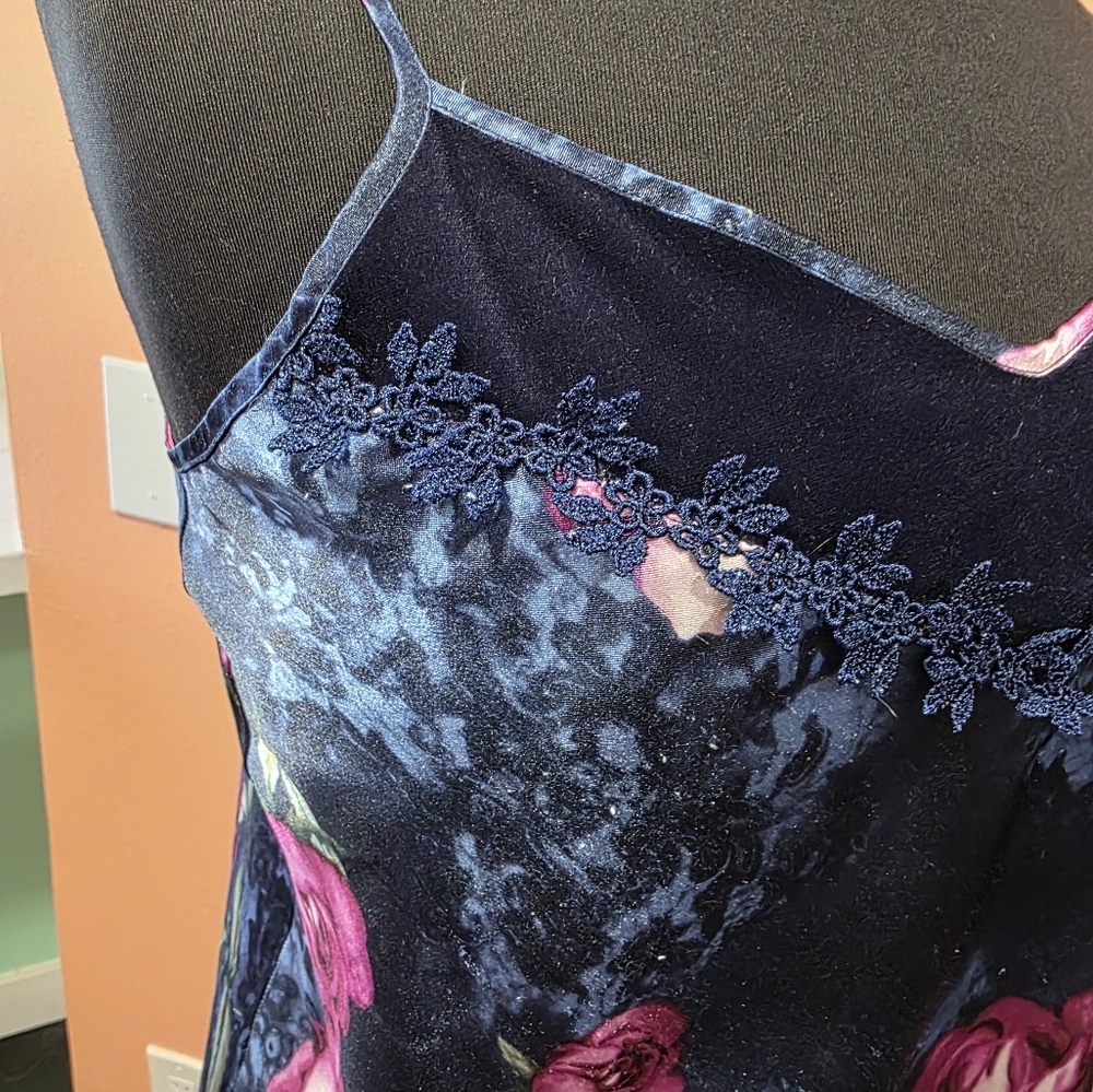 Vintage Whimsigoth Y2K Floral Satin Slip Dress Secret Treasures Blue & Pink - Picture 8 of 16